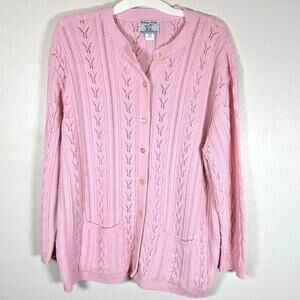 Vintage College Point Pointelle Cardigan Womens 1X Pink Classic Cottagecore